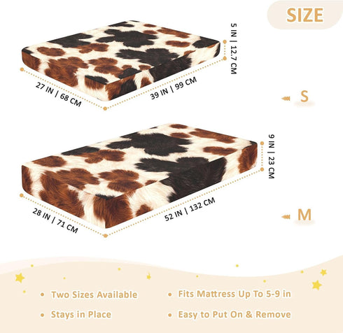 CZXW 52" 28" Retro Cow Black Brown Crib Sheets Fitted x Natural Cotton Soft & Breathable for Baby Crib Mattress