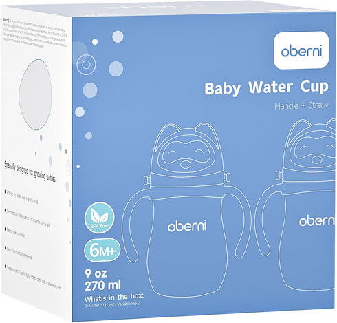 1-3 12+ 270ml/9oz (2Pack,Pink) Oberni No Spill Sippy Cups, Double Sealing Leakproof Water Bottle with Weighted Straw