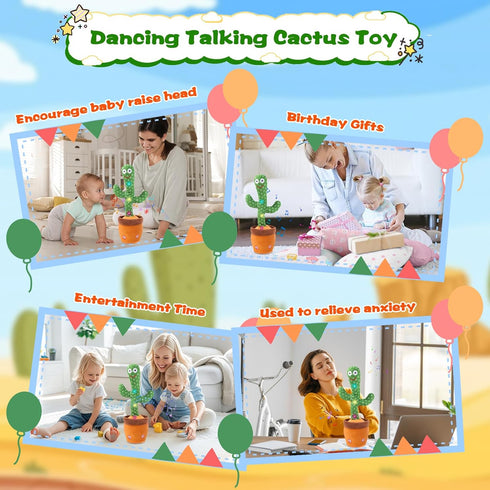 6+ 10 1 2 3 4 5 6, Talking Cactus Toy for Babies Months & Toddlers - Dancing Singing Repeating Cactus Toy with Songs