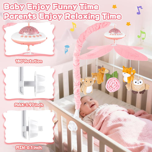 Playix Baby Crib Mobile with Music and Lights, Nursery Baby Mobile for Crib Bassinet with Remote Control, Rotation