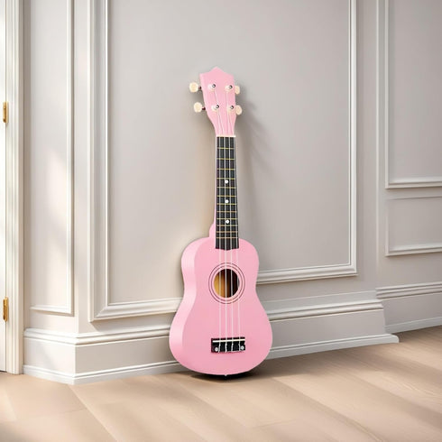 Akmiy 21 Inch 4 String Wooden Acoustic Guitar Ukulele Musical Instruments Perfect For Beginner (Pink)