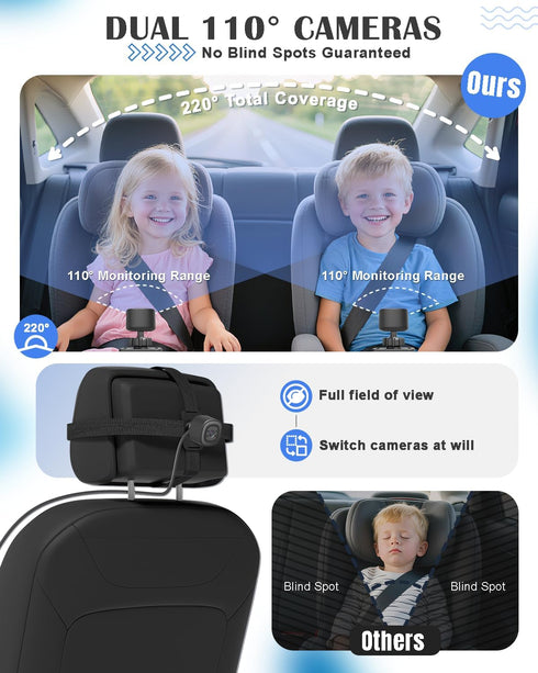 Totsafe 2 4.3" Baby Car Camera for Kids - Dual Channel Car Baby Monitor with Split Screen,Night Vision, Wide View, Easy