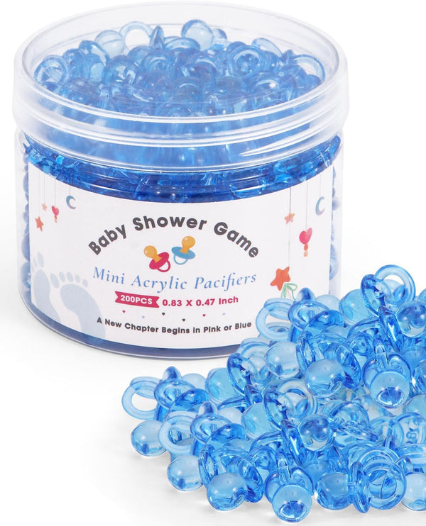 DUIJINYU 200PCS Mini Acrylic Pacifiers for Baby Shower Games, 0.83 Inch Clear Blue