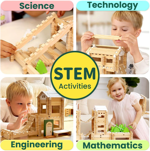 107 4-8 Jovi-mindlyNotchies Pcs Wooden Blocks Toys with Door and Windows,Classic Old Fashioned Toys,Wooden Building