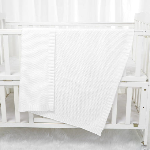 mimixiong Baby Blanket, Soft Warm Knit Swaddle Blanket, Unisex Receiving Blanket for Boys and Girls, White 40 x 30