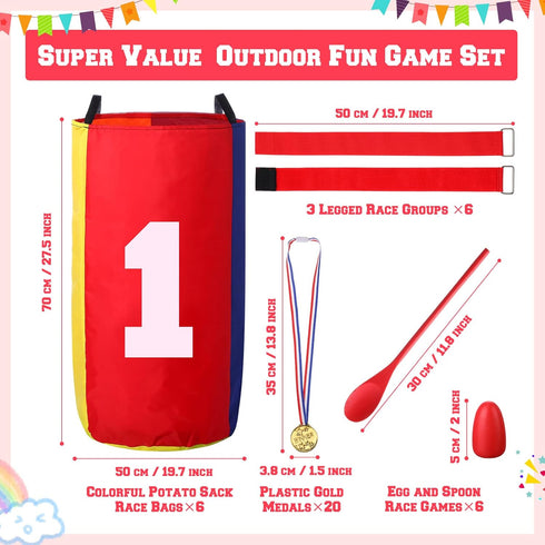 38 Pack Outdoor Games - Potato Sack Race Bags for Kids and Adults, Egg Spoon Relay, 3 Legged Race Bands