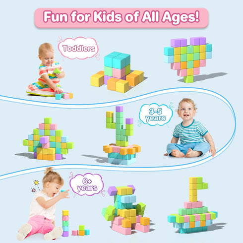 1-3, 56PCS 1.34in 3-5 Magnetic Blocks for Toddlers Large Macaron Magnet Building Cubes for Kids, Stem Preschool Stack