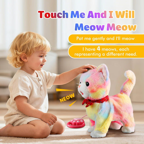 Marsjoy Set Rainbow Walking Cat Toy for Kids Kitty Toys for Girls Kitten that Talking Meows Singing Dancing Repeat What