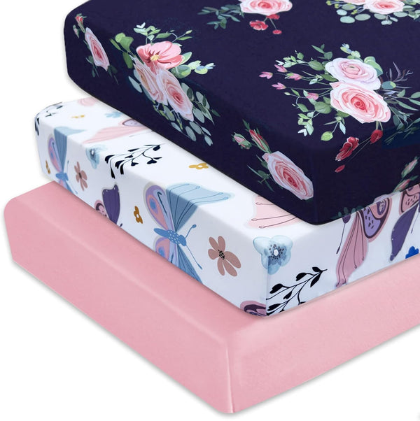 AMROSE 3 Pack Heavenly Soft Crib Sheets for Baby Girls, 28'' X 52''