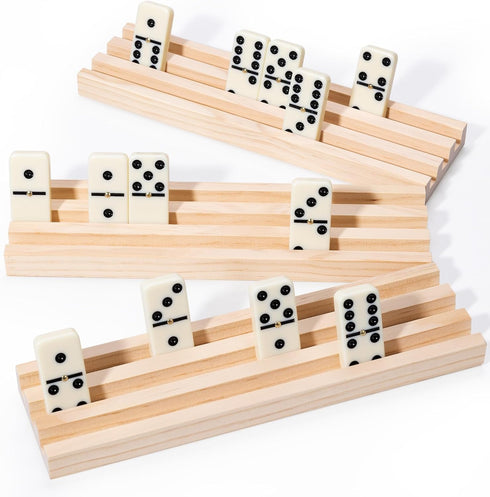 Set 4 Wooden Domino Trays Holders, of Domino Racks for Mexican Train Dominoes and Other Classic Games, Mexican Train
