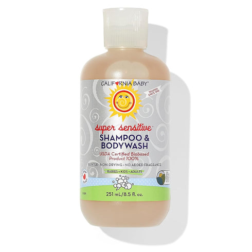 California Baby Super Sensitive Baby Shampoo and Body Wash | 100% Plant-Based | Gentle Fragrance Free, 251 mL