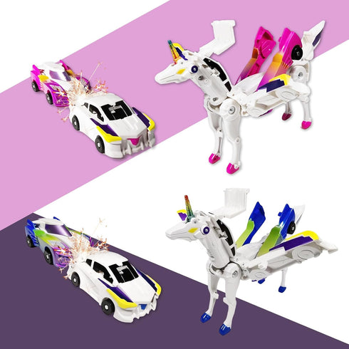 2-Pack, 3-12 Magnetic Collision Transforming Unicorn Car Toys Transformer Cars that Crash into a Unicorn, Gift