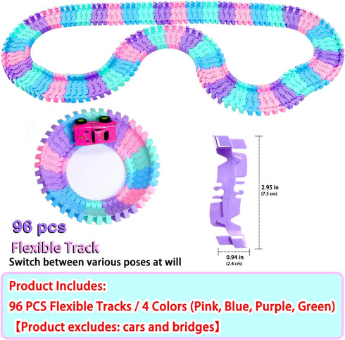 96 Set -4 360 PCS Flexible Tracks Race Tracks Supplementary Colors Magic Road Race Tracks Toys, Rotating Flexible Train