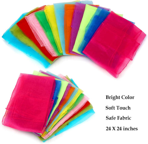 Colovis Square Dance Scarves, 48 Pcs Juggling Scarf Props Magic Trick Silk Scarves for Music Movement (12 Colors)
