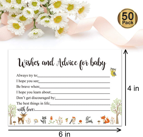 Giftideaworkshop 50 Woodland Baby Shower Wishes and Advice Cards for Mom-to-Be, 4X6 inch