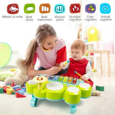 Marstone Musical Toys for Toddlers 1-3, Baby Piano Keyboard for 1 Year Old, Xylophone Drum Set Music Toys with Lights