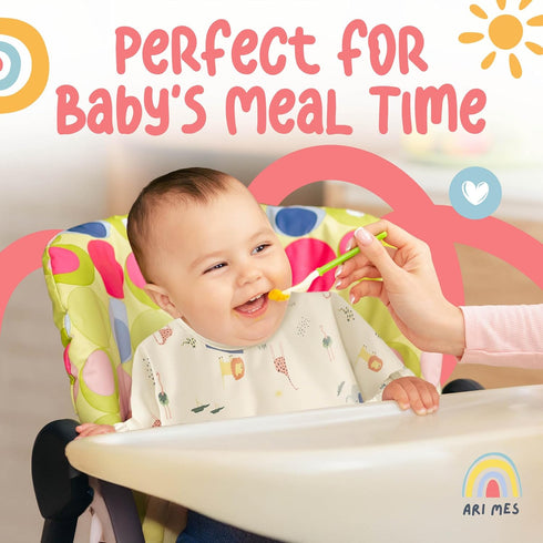 6-72 ARI MES Waterproof Long Sleeve Baby Bib for Eating-Dinosaur Pattern, Small-Toddler Smock with Catch-All Pocket