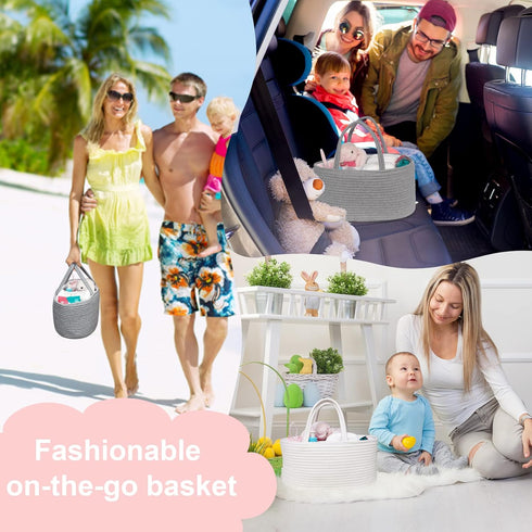ABenkle Baby Diaper Caddy, Nursery Storage Bin and Car Organizer for Diapers Wipes, Cotton Rope Basket Changing Table