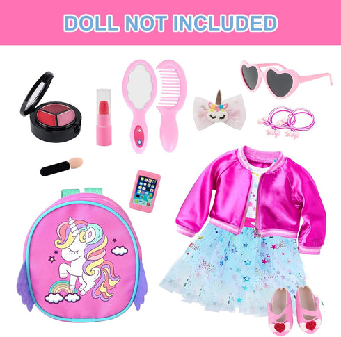 ZNTWEI 18 Inch Set Backpack American Doll Clothes and Makeup Accessories Includes Clothes Sunglasses Phone Shoes Comb