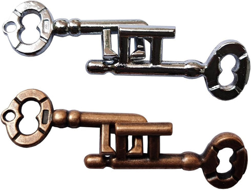 GINFH 3D Brain Teaser Unlock Interlocking Metal Hole Lock Puzzle - Adult Educational IQ Toy (Gold Silver Key)