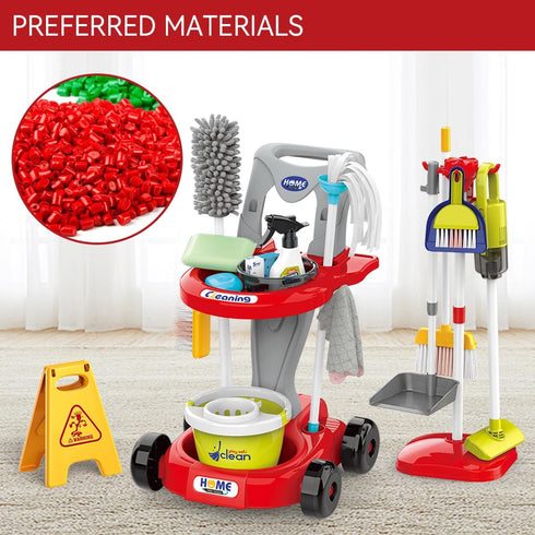 Toddler Cleaning Set | New 29-Piece Detachable Kids Cleaning Toy Set for Pretend Play Educational Cleaning Carts (Red)