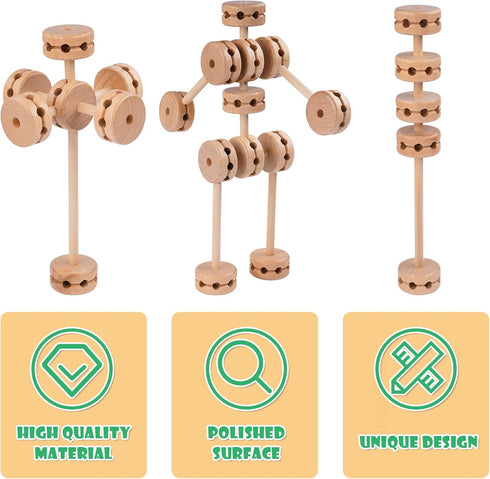 Wooden Building Blocks 60PCS Montessori STEM Toy for Kids 6+, Natural Wood Educational 3D Playset