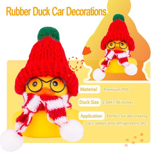 Christmas Car Ornaments Rubber Ducks Toys, Yellow Duck Dashboard Decorations with Mini Beanie Hat, Scarf, Sunglasses, 2