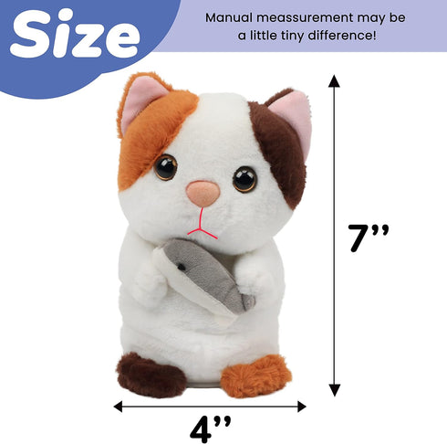 Hopearl Talking Kitty Plush Toy, Repeats What You Say, 7'' Interactive Cat Gift for Toddlers