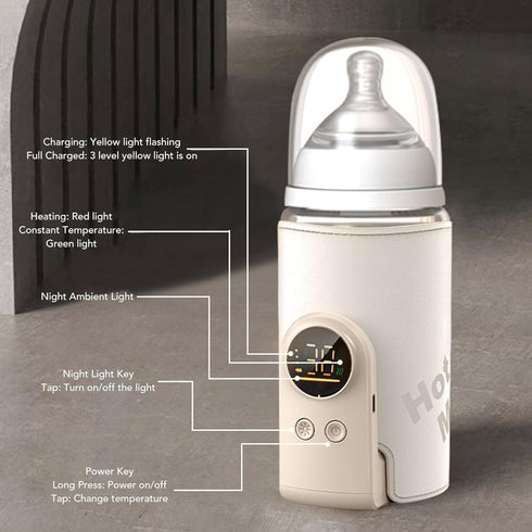 SPYMINNPOO 5000mAh Portable Bottle Warmer, Fast Warming Battery Heatproof ABS Thermal Insulation Cover for Infant
