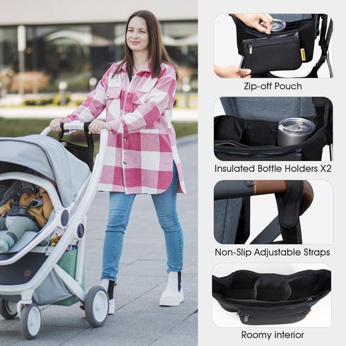 Stroller Organizer Bag with Insulated Cup Holder, Non-Slip Straps, Detachable Phone Bag for UPPABABY and Other Brands