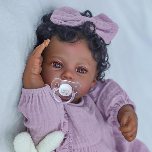 18 Inch Set 3+ WOOROY Realistic Reborn Baby Dolls Black Girl African American Newborn Doll, Lifelike Real Life