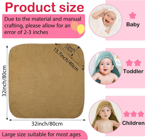 6 32"x 32" Peryiter Pcs Muslin Hooded Baby Towels, Cotton Newborn Bath Towel Muslin Infant Baby Blankets Absorbent
