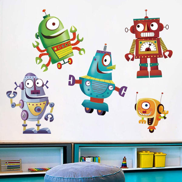 Cartoon Robot Wall Stickers, DIY Removable Vinyl Wall Decals for Kids Nursery Bedroom Playroom Decor