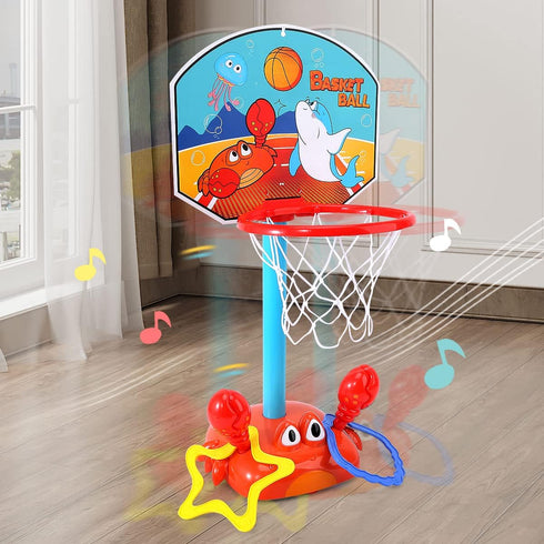 Toddler Basketball Hoop, 2 in 1 Sports Toy Set for Kids with Ring Toss Game