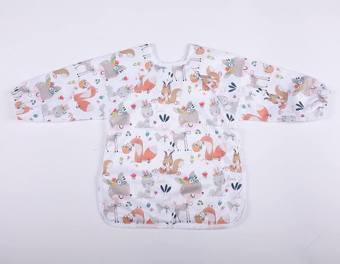 Baby Bib Sleeved Shirt with Pocket for Toddler Ages 1-3 (Deers Rabbits)