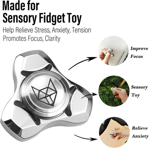 FREELOVE Metal Fidget Spinner for Adults, Stainless Steel Heavy Spinning Toys, Small Mini Fox Hand Gyro, Silver