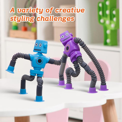 2Pack (2Pack Pop Tubes Robot Fidget Toys for Kids, Fidget Pop Telescopic Suction Cup Toy for Stress and Anxiety Relief