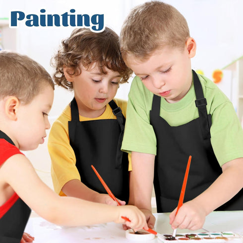 30 Pcs Kids Apron Bulk Adjustable Children Bib Aprons with Pockets for Girls Painting Kitchen Cooking Baking (Black, L)