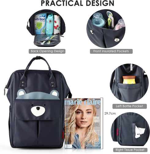 SONARIN Backpack,Travel Mommy Stylish Large Capacity Diaper Bag Nappy Changing Bag Bag with Changing Mat & Stroller