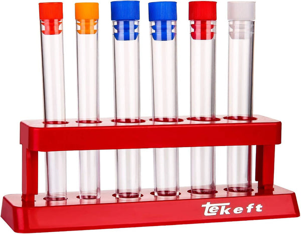 TEKEFT Set of 6 Assorted Color Plastic Test Tube Set, Caps and Rack, Scientific Experiment