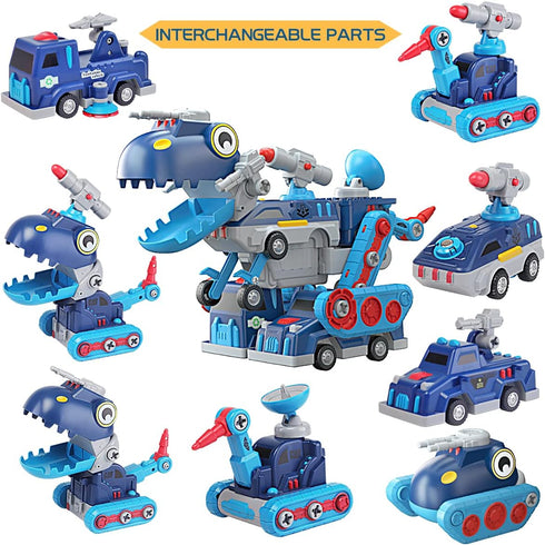 Take Apart Vehicle Magnetic Toy, 5-in-1 Tool Building Trucks Transform to Dinosaur Robot for Kids