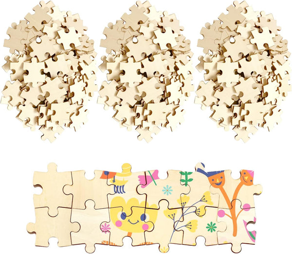 300 Piece Blank Wooden Puzzle Pieces - Unfinished Freeform Jigsaw for Crafts & DIY, 1.4x1 Inches
