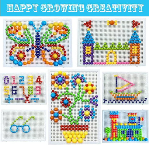 CDDLR 592Pcs Jigsaw Puzzle Mix Colour Mushroom Nails Pegboard Educational Building Bricks Creative DIY Peg Puzzle Toys 3D Games Birthday Christmas Party Gift for Kids Children Age Over 3 Years Old by CDDLR