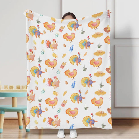Rooster Hens Eggs Floral Leaves Baby Blanket, Baby Chicken Farm Animals Flannel Soft Receiving Blanket 30x40