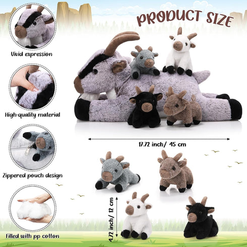 5 Set 18 Inch Mommy 4 Tummy HyDren Pcs Stuffed Goat Plush Toy Goat Stuffed Animal with Babies Plushies in Her Soft Farm