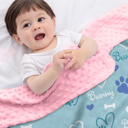 Personalized Baby Blankets for Boys Girls Custom Light Blue Baby Girl Blanket with Cute Puppy Paw Print Design, Soft