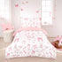 Set 4 Set, Toddler Bedding for Girls Pieces Pink Rose, Soft Breathable Toddler Comforter Bow Flower Print, Includes