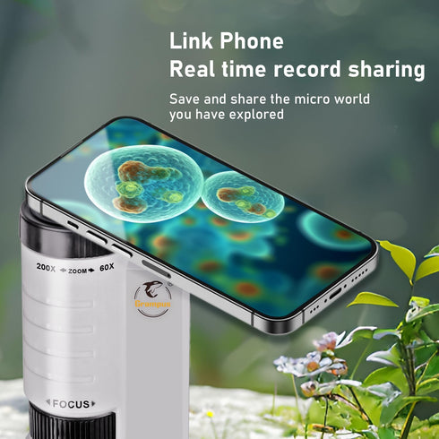 Grampus 60x-200x LED Pocket Microscope Portable Handheld STEM Toy for Kids Adults, Mini Microscope for Student Science