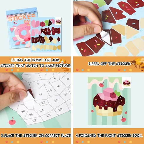 6 4-8 PCS Sticker by Number Sticker Paint Books for Kids Boys Girls Ages Ocean Animals Vehicles Desserts Mermaids