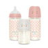 Suavinex Bonhomia 3 Pack Glass Baby Bottle with SX PRO Silicone Nipple, Anti Colic for Breastfed Babies, Pink/Beige